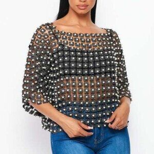Beaded Faux Pearl Top - One Size
